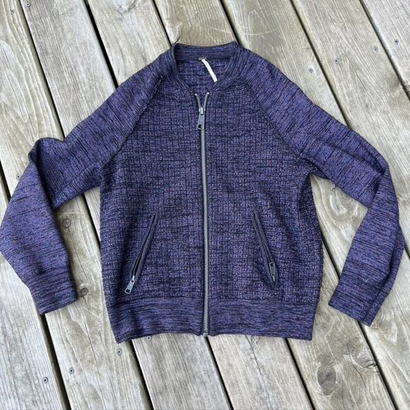 Free People Sweaters - Free People zip up varsity sweater jacket Purple Blue XS